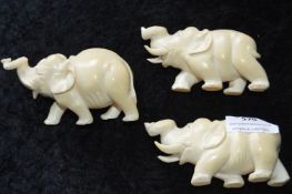 Three Victorian Carved Ivory Elephants