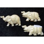 Three Victorian Carved Ivory Elephants