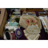 Embroidered Bags, Placemats, and a Box of Ostrich Feathers