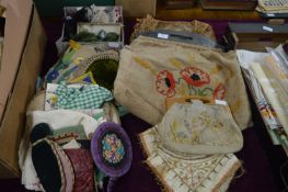 Embroidered Bags, Placemats, and a Box of Ostrich Feathers