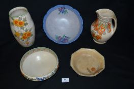 Five Pieces of Crown Ducal Including Charlotte Rhead Dish