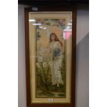 Victorian Framed Print of a Lady Collecting Flowers Entitled Summer