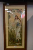 Victorian Framed Print of a Lady Collecting Flowers Entitled Summer