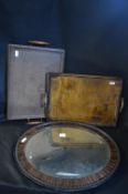 Two Wooden Tea Trays and an Oval Mirror