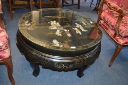 Chinese Inlaid Black Lacquered Circular Coffee Table