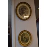 Two Georgian Gilt Framed Oval Prints - Ladies in Pastoral Settings