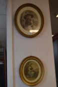 Two Georgian Gilt Framed Oval Prints - Ladies in Pastoral Settings