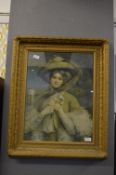 Ornate Gilt Framed Edwardian Print - Lady in a Bonnet