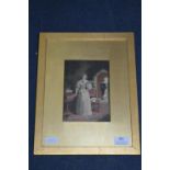 Gilt Framed Victorian Watercolour - Lady at the Piano Forte