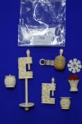 Victorian Ivory Sewing Reprosites, Pin Cushions, Cushion Cases, etc.