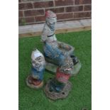 Three Vintage Painted Garden Gnomes
