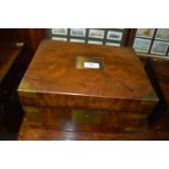 Victorian Walnut Writing Slope with Brass Corners, Tooled Leather Insert and Gilt Detail