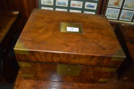Victorian Walnut Writing Slope with Brass Corners, Tooled Leather Insert and Gilt Detail