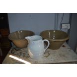 Two Victorian Pancheons and a Large White Milk Jug