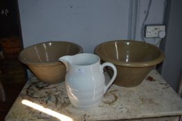 Two Victorian Pancheons and a Large White Milk Jug