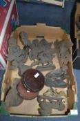 Box of Victorian Cast Iron Fireside Ornaments; Eagles, Horses, etc.