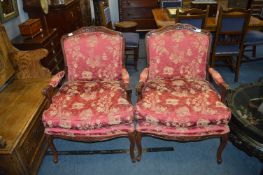 Pair of Red Upholstered Armchairs with Chinese Design
