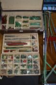 Wooden Case Containing Meccano Parts, and a Meccano Crane