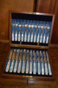Mahogany Cased Silver Plated Knife & Fork Set with Mother of Pearl Handles