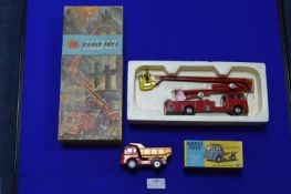 Boxed Corgi Simon Snorkel Fire Engine and a Bedford Tipper Truck