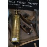 Pyrene Brass Fire Extinguisher and Two Wooden Planes