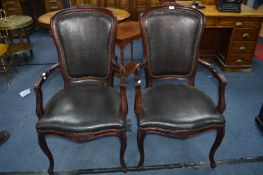Pair of French Open Armed Chairs with Simulated Snakeskin Upholstery