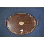 Oak Tray with Brass Fittings "Presented to Mrs Joan Patterson by the Jawcraig Collely 1950"