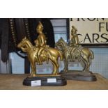 Pair of Victorian Brass Fireside Ornaments - Mounted Cavalry