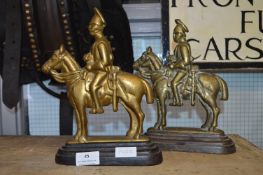 Pair of Victorian Brass Fireside Ornaments - Mounted Cavalry