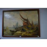 Oil on Board by F. Lonsdale 1970 - Victorian Riverside Scene