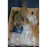 Two Glass Oil Lamps and Chimneys, etc.