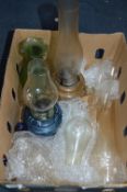Two Glass Oil Lamps and Chimneys, etc.