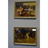 Two Gilt Framed Crystoleums - Ladies Feeding the Wild Fowl