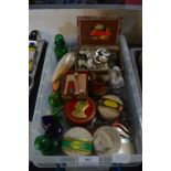 Tray Lot of Collectibles Including Buttons, Bottles, Soaps, Tins, etc.