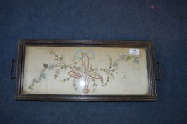 Glass Topped Serving Tray with Silk Embroidered Panel