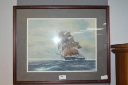 Framed Watercolour of Sailing Ship by RJ Wakefield