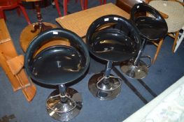 Three Chrome & Black Barstools