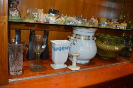 Two Large Planters and an Assortment of Glassware