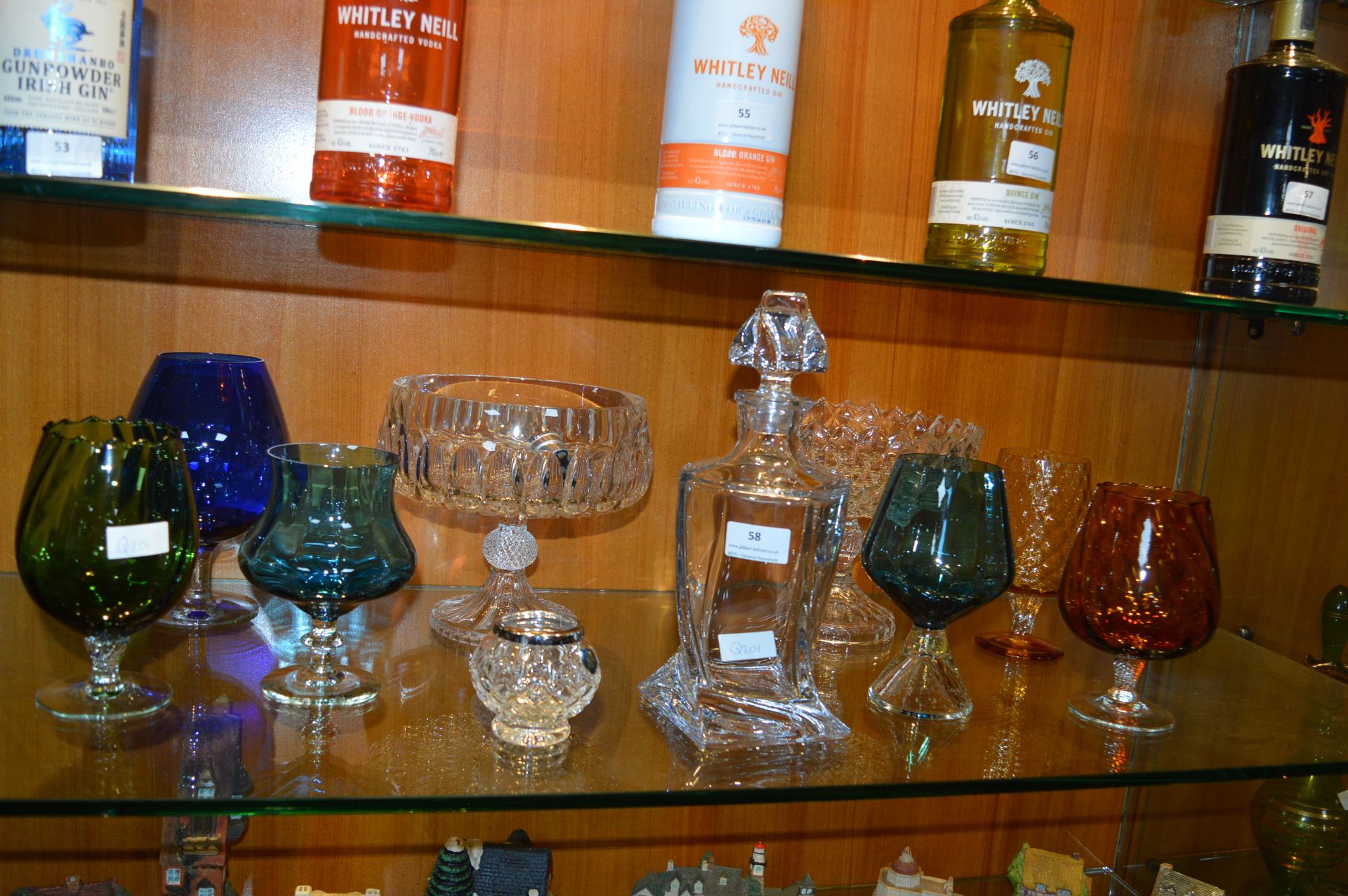 Assortment Cut Crystal Glassware; Decanter, Dishes