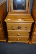 Pine Three Drawer Bedroom Cabinet