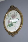 Brass Framed Rose Picture Hand Painted on Silk