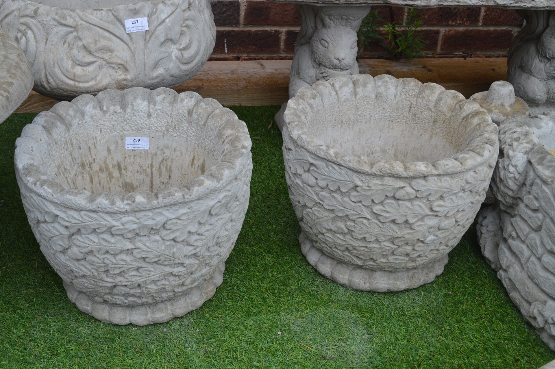 Pair of Oak Leaf Design Garden Planters