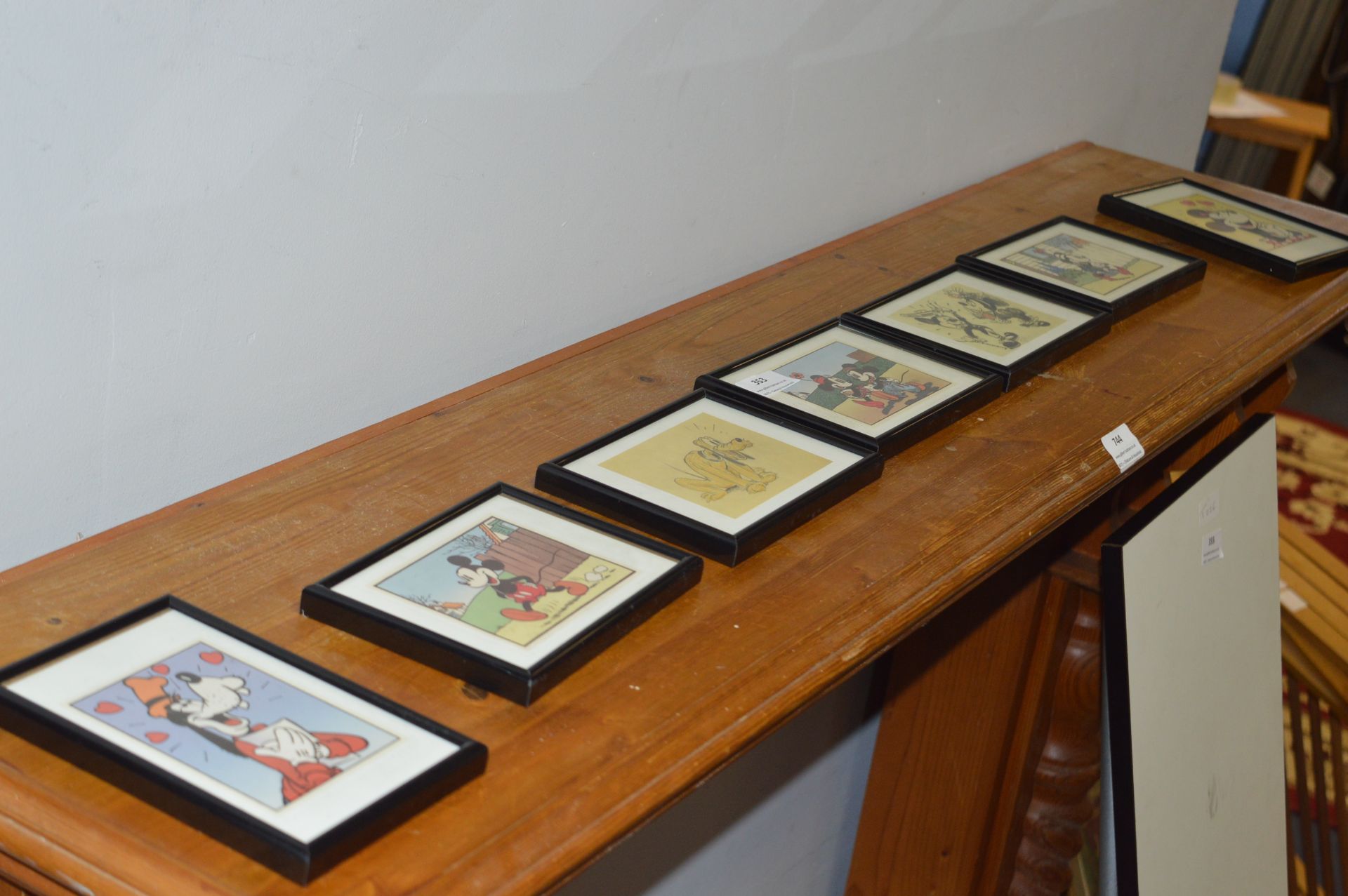 Seven Framed Disney Mickey Mouse Disney original Postcards