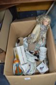 Box Containing Pottery, Dolls, etc.