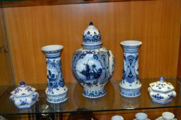 Five Pieces of Blue Delft Pottery
