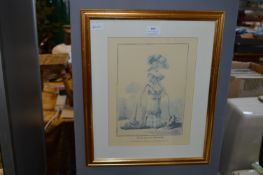 Gilt Framed Picture of a Women with a Dog