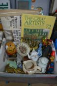 Bx of Collectibles Including Badges, Pottery Items