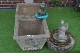 Two Square Planters and Gnomes, etc.