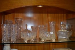Twelve Pieces of Cut Glass Including Vases, Bowls,