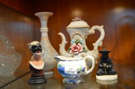 Glass Vase, Teapot, Chinese Figure, etc.
